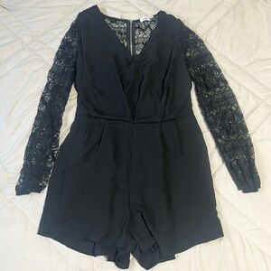 Charlotte Russe Black Lace Long Sleeve Romper